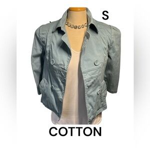 AMBITION Blazer Size Small Nice Blue 3/4 Sleeves Double Breasted Stretch